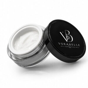 Open jar of Vorabelle Active Eye Cream showing rich moisturizing texture