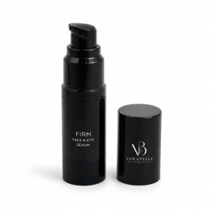 Open Firming & Depuffing Serum bottle with removable cap on white background