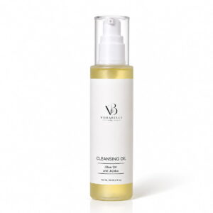 Vorabelle Cleansing Oil with olive oil and jojoba in a 140ml pump bottle for gentle makeup and sunscreen removal.